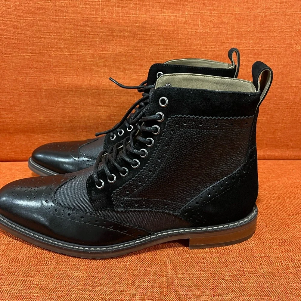 Stacy Adams Black Leather Wingtip Boots - Picture 4 of 10